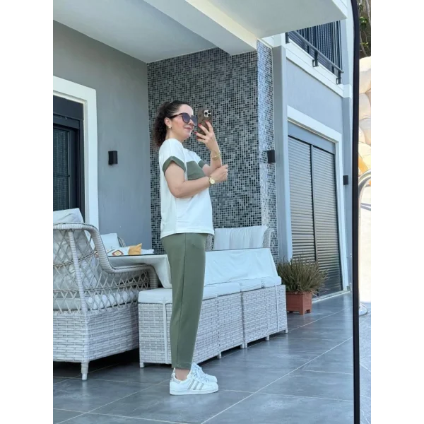 Kadın Kristal Kumaş Garnili Cep Detaylı Ikili Takım