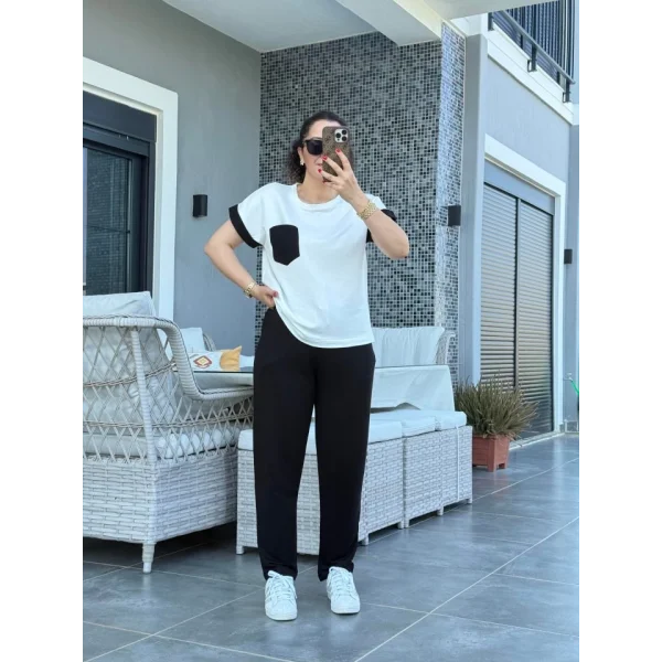 Kadın Kristal Kumaş Garnili Cep Detaylı Ikili Takım