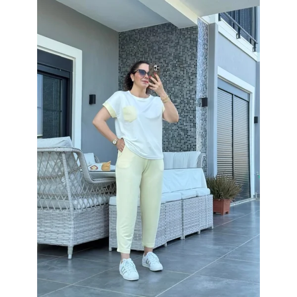 Kadın Kristal Kumaş Garnili Cep Detaylı Ikili Takım