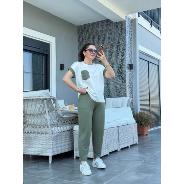 Kadın Kristal Kumaş Garnili Cep Detaylı Ikili Takım