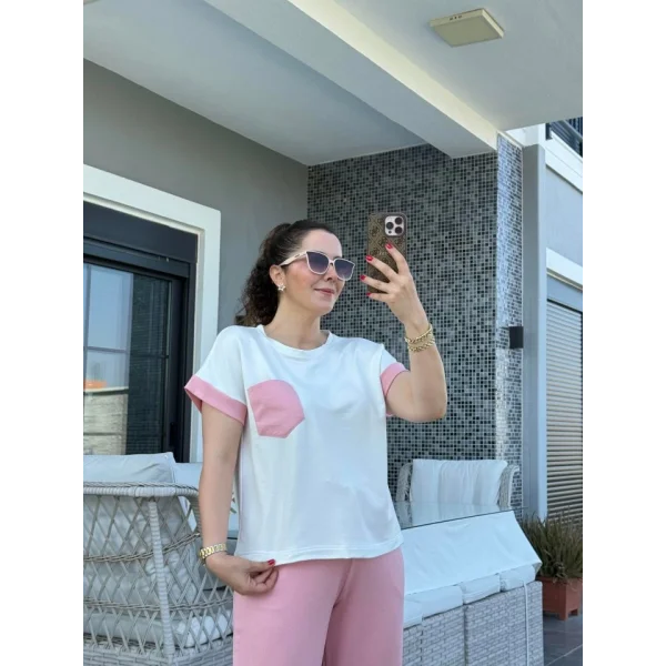 Kadın Kristal Kumaş Garnili Cep Detaylı Ikili Takım