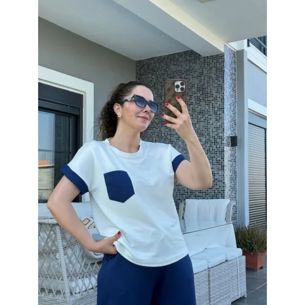 Kadın Kristal Kumaş Garnili Cep Detaylı Ikili Takım