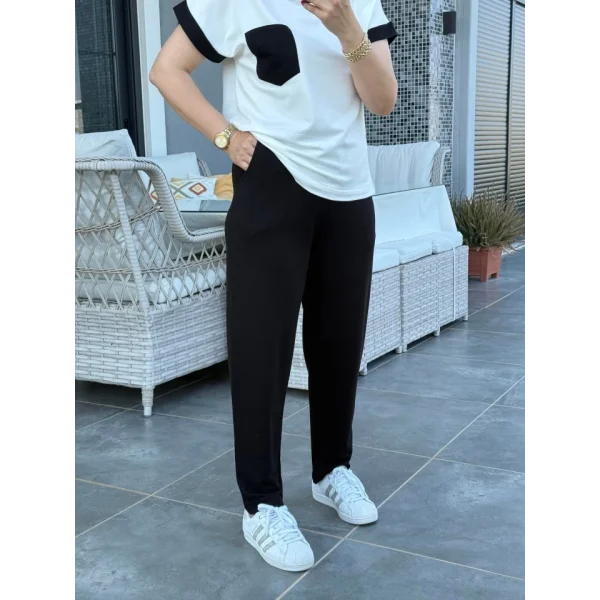 Kadın Kristal Kumaş Garnili Cep Detaylı Ikili Takım