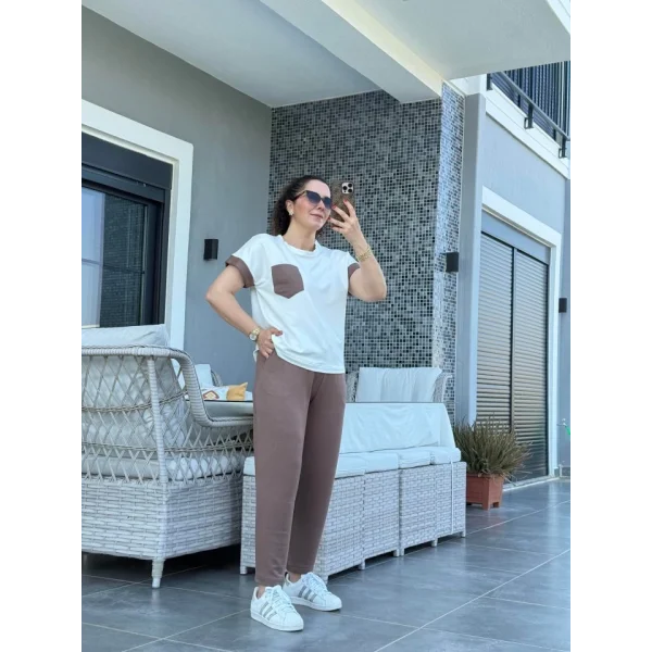 Kadın Kristal Kumaş Garnili Cep Detaylı Ikili Takım