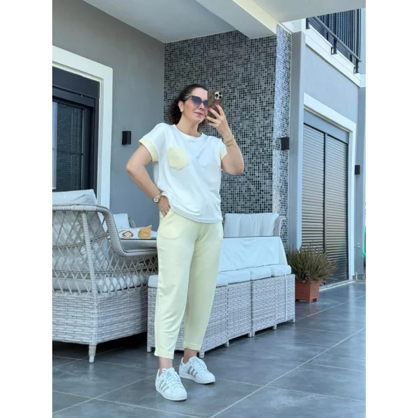 Kadın Kristal Kumaş Garnili Cep Detaylı Ikili Takım