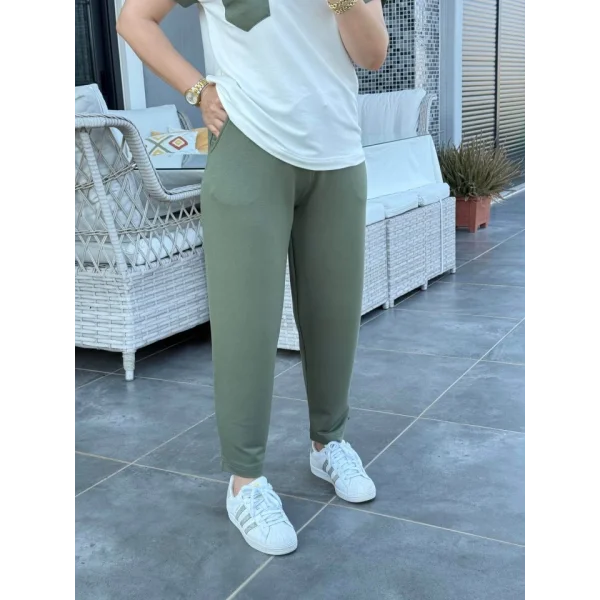 Kadın Kristal Kumaş Garnili Cep Detaylı Ikili Takım