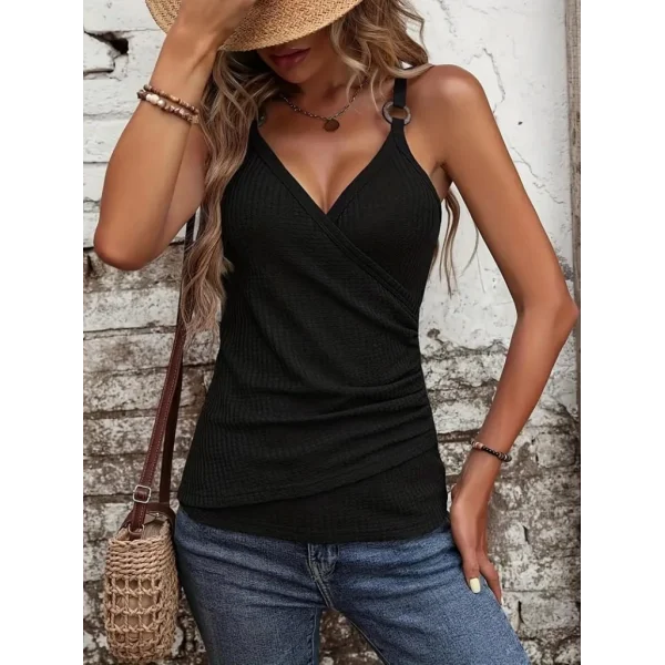 Kadın Kruvaze Yaka Askı Halka Aksesuar Detay Waffle Bluz