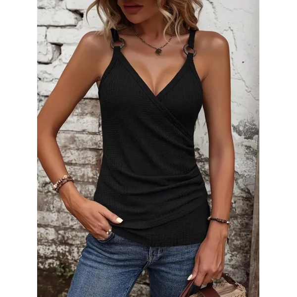 Kadın Kruvaze Yaka Askı Halka Aksesuar Detay Waffle Bluz