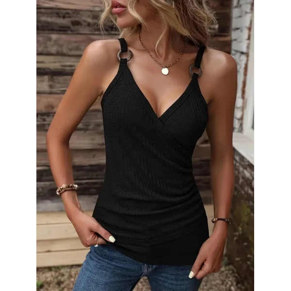 Kadın Kruvaze Yaka Askı Halka Aksesuar Detay Waffle Bluz