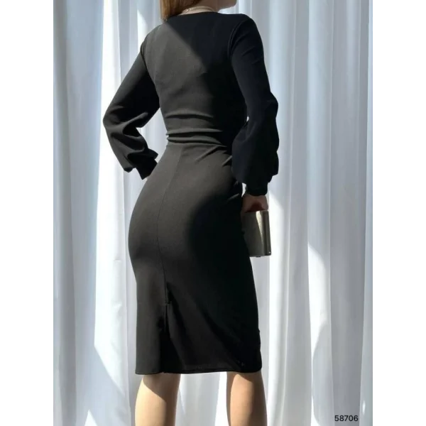 Kadın Kruvaze Yaka Balon Kol idi Boy Elbise