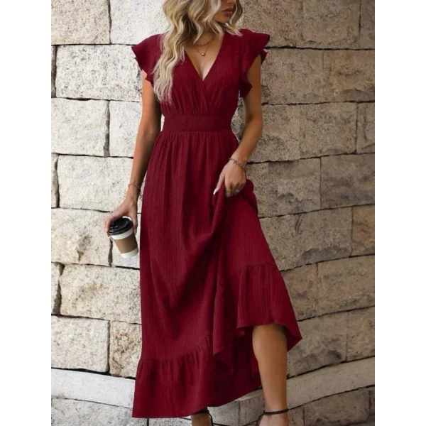 Kadın Kruvaze Yaka Beli Gipeli Bürümcük Kumaş Elbise