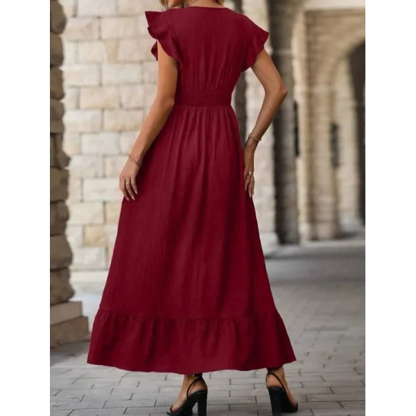 Kadın Kruvaze Yaka Beli Gipeli Bürümcük Kumaş Elbise