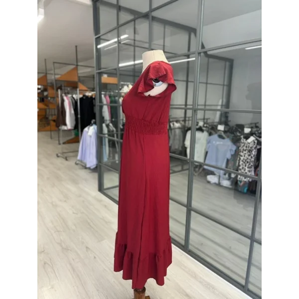 Kadın Kruvaze Yaka Beli Gipeli Bürümcük Kumaş Elbise