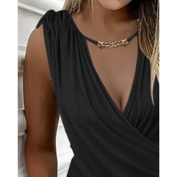 Kadın Kruvaze Yaka Büzgü Ve Aksesuar Detay Sandy Mini Elbise