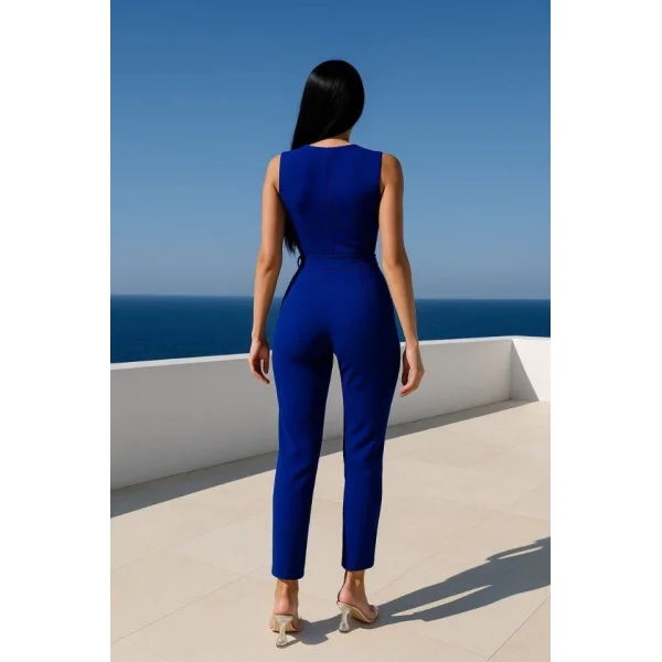 Kadın Kruvaze Yaka Dantel Güpür Ve Kuşak Detay Tulum