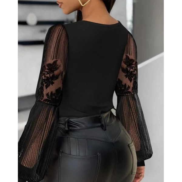 Kadın Kruvaze Yaka Derin Dekolteli Kolları Tül Detay Fırsat ürün Bluz