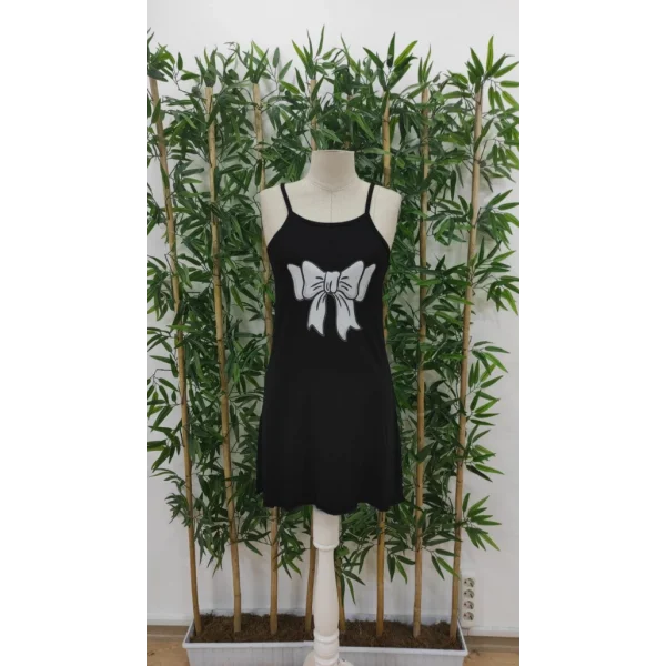 Kadın Kurdela Baskılı Askılı Viskon Gecelik