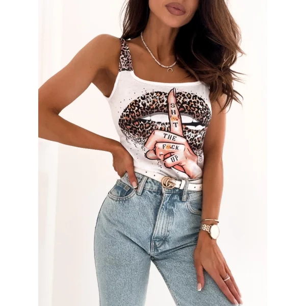 Kadın Leopar Askılı Leopar Baskılı Mikro Kumaş Bluz