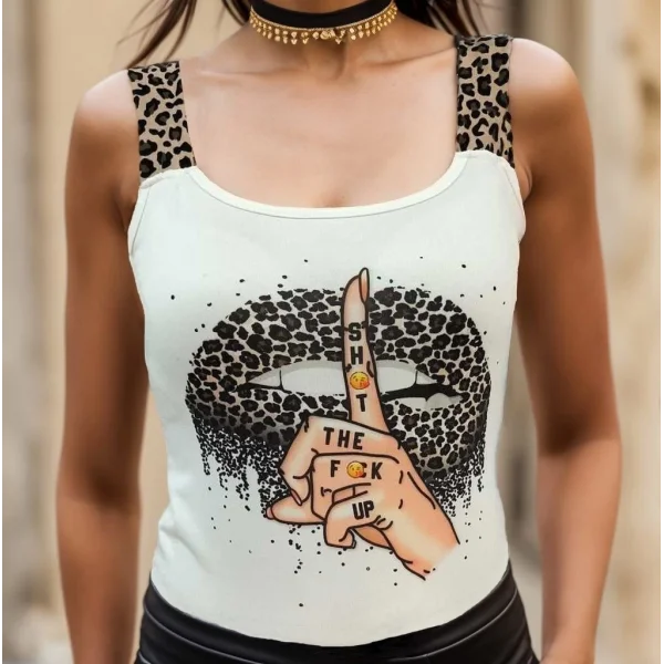 Kadın Leopar Askılı Leopar Baskılı Mikro Kumaş Bluz