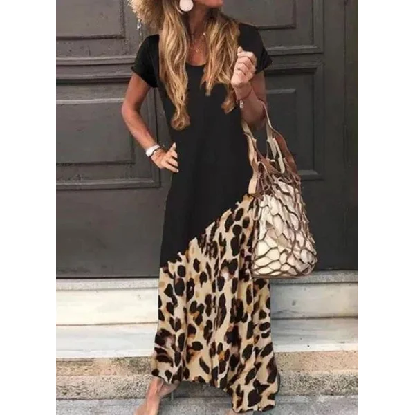 Kadın Leopar Garnili, Turlu Viskon Elbise