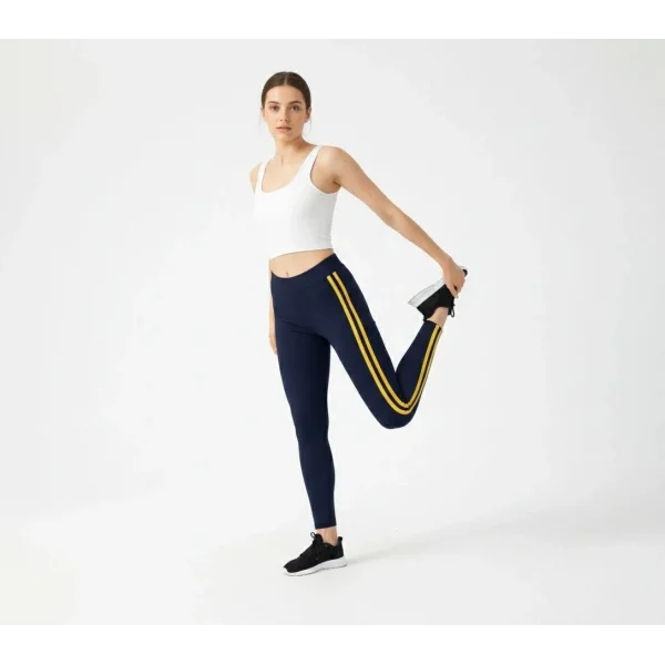 Kadın Likralı Yan Sarı Şeritli Detaylı Tayt - Siyah