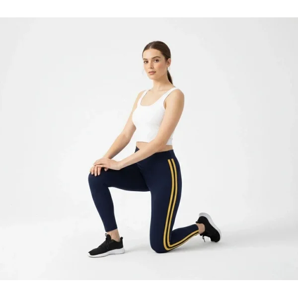 Kadın Likralı Yan Sarı Şeritli Detaylı Tayt - Siyah