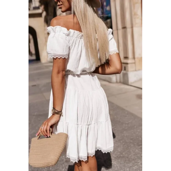 Kadın Madonna Yaka Pütür Detay Pamuklu Mini Elbise