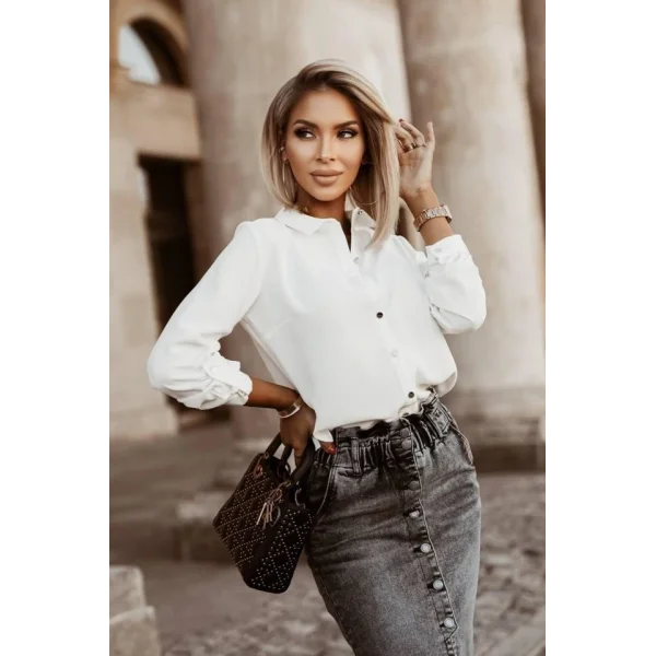 Kadın Metal Düğmeli Dokuma Viskon Kumaş Gömlek