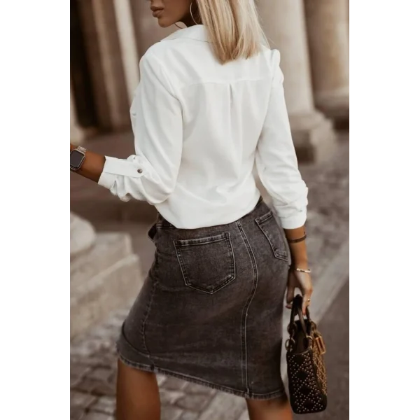 Kadın Metal Düğmeli Dokuma Viskon Kumaş Gömlek