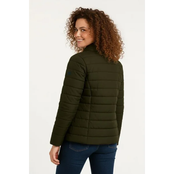 Kadın Mikro Su İtici Kapitone Baskılı Astarlı Fermuarlı Bomber Mont - Haki