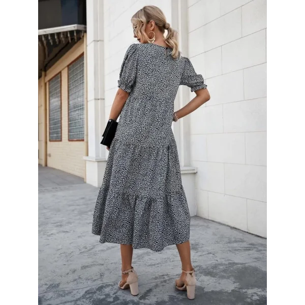Kadın Mini Leopar Desen Midi üç Kat Elbise