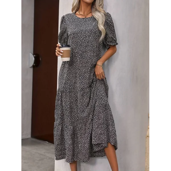 Kadın Mini Leopar Desen Midi üç Kat Elbise