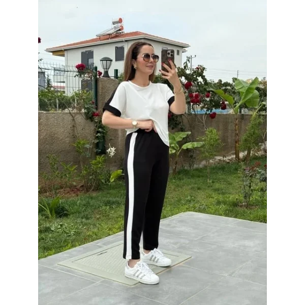 Kadın Modal Dokulu Kumaş Yanı şeritli Takım