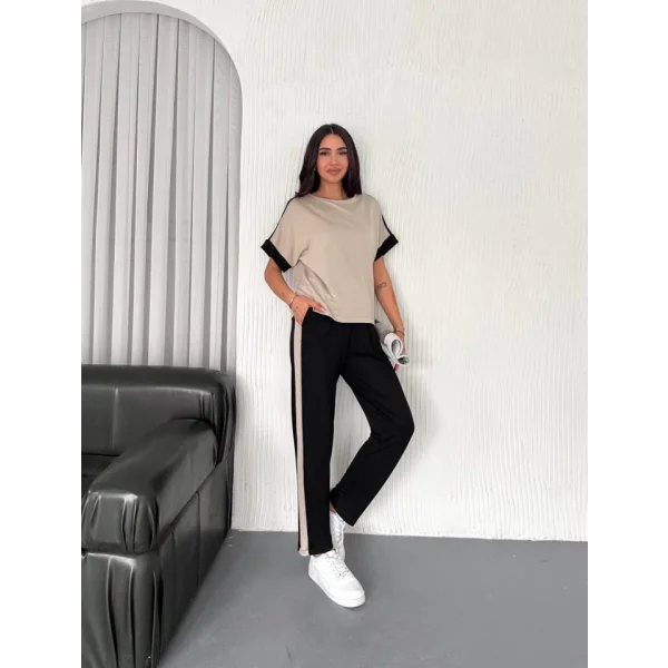 Kadın Modal Dokulu Kumaş Yanı şeritli Takım