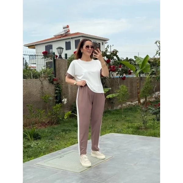 Kadın Modal Dokulu Kumaş Yanı şeritli Takım