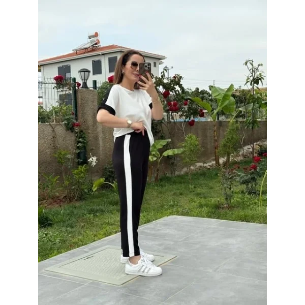 Kadın Modal Dokulu Kumaş Yanı şeritli Takım