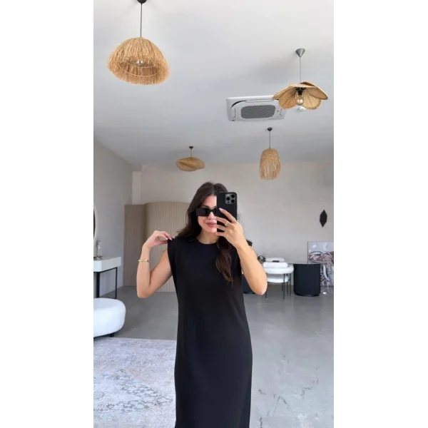 KADIN MODAL KUMAŞ BİSİKLET YAKA VATKALI ELBİSE