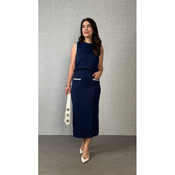 Kadın Modal Kumaş Cepli Yırtmaç Detay Etekli Ikili Takım