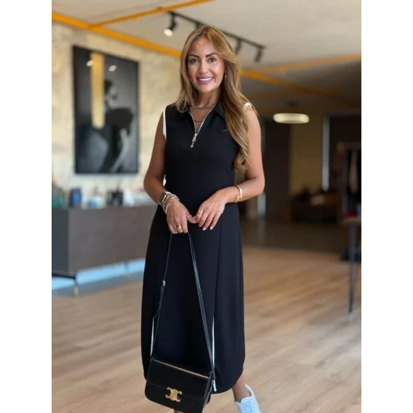 Kadın Modal Kumaş Fermuarlı Kolsuz Midi Boy Elbise