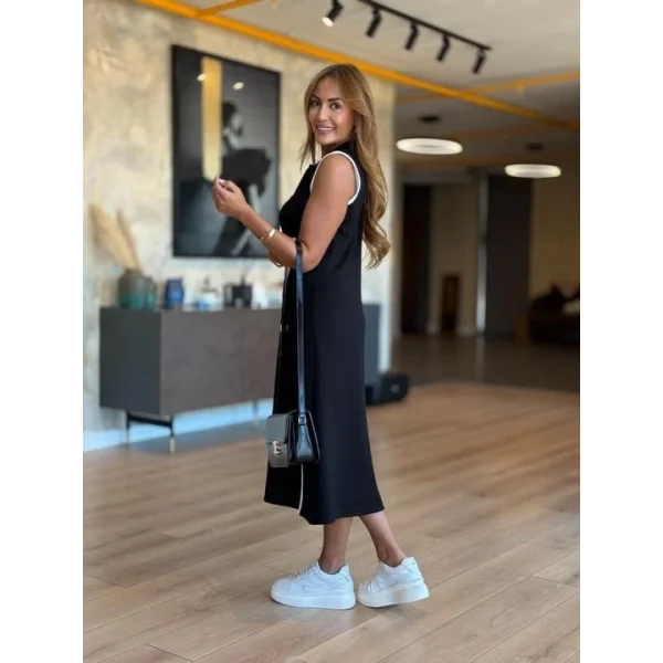 Kadın Modal Kumaş Fermuarlı Kolsuz Midi Boy Elbise