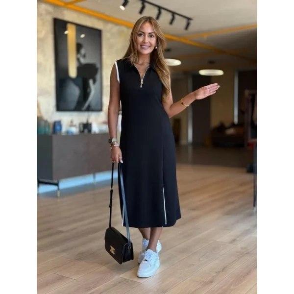 Kadın Modal Kumaş Fermuarlı Kolsuz Midi Boy Elbise