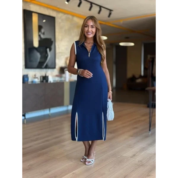 Kadın Modal Kumaş Fermuarlı Kolsuz Midi Boy Elbise