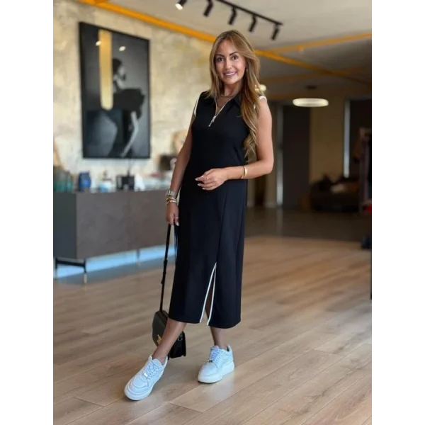 Kadın Modal Kumaş Fermuarlı Kolsuz Midi Boy Elbise