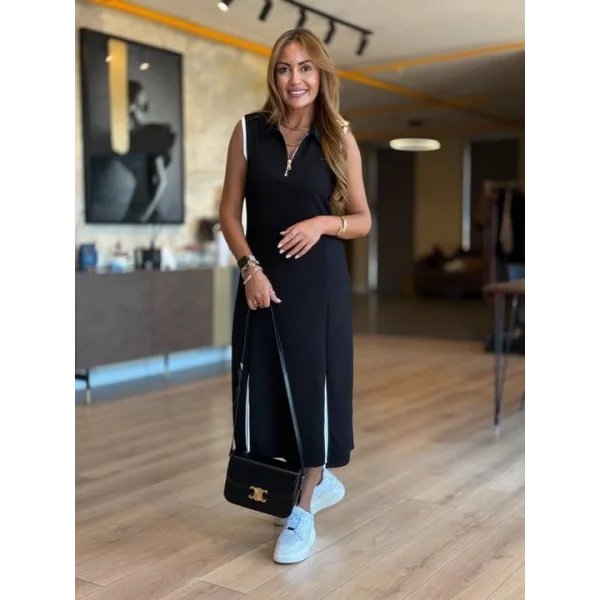 Kadın Modal Kumaş Fermuarlı Kolsuz Midi Boy Elbise
