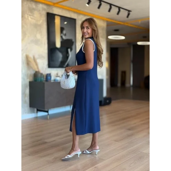 Kadın Modal Kumaş Fermuarlı Kolsuz Midi Boy Elbise