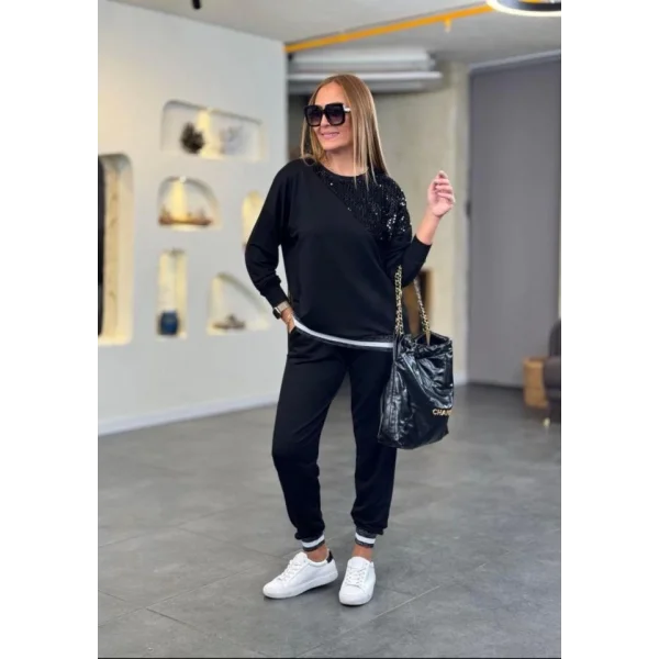 Kadın Modal Kumaş Payetli Sim Ve Ribanalı Detay Ikili Takım