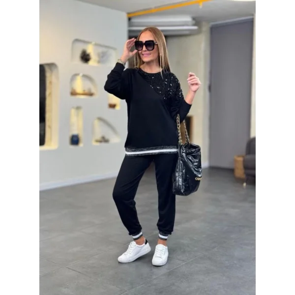 Kadın Modal Kumaş Payetli Sim Ve Ribanalı Detay Ikili Takım