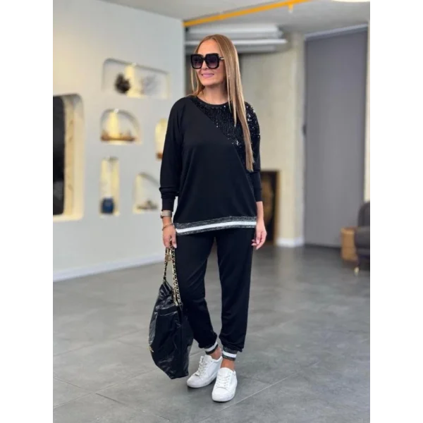 Kadın Modal Kumaş Payetli Sim Ve Ribanalı Detay Ikili Takım