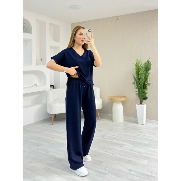 Kadın Modal Kumaş Rahat Kesim V Yaka Eşofman Takımı