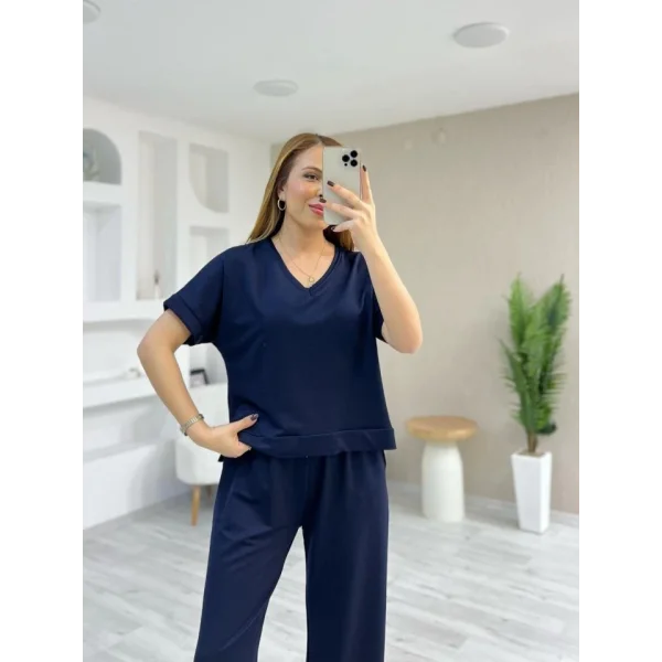 Kadın Modal Kumaş Rahat Kesim V Yaka Eşofman Takımı